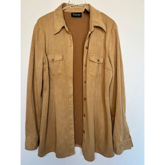 New York & Company Vintage Tan Suede-Look Button Down Shirt – Size M - Picture 3 of 7
